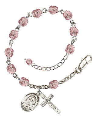 Silver-Plated 6mm Fire-Polished Saint Paul the Apostle Rosary Bracelet in Light Amethyst Engraved Catholic Saint Jewelry