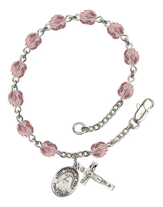 Saint Teresa of Avila Engravable Rosary Bracelet with Lite Amethyst Beads