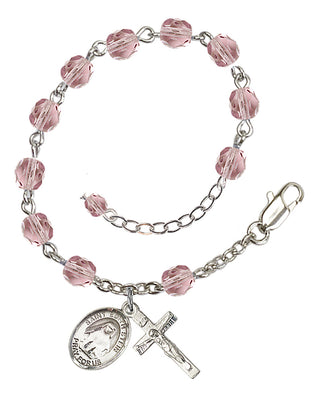 Silver-Plated 6mm Fire-Polished Saint Edith Stein Rosary Bracelet in Light Amethyst Engraved Catholic Saint Jewelry