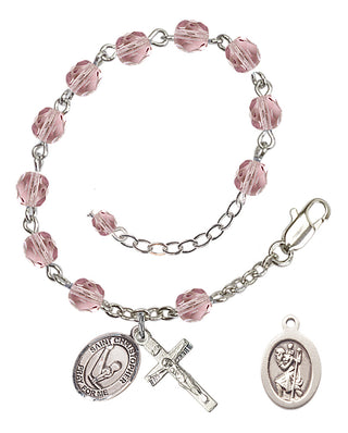Adjustable Silver Plated 6mm Fire Polished Saint Christopher/Gymnastics Rosary Bracelet in Light Amethyst
