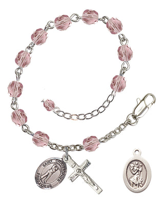 Adjustable Silver Plated 6mm Fire Polished Saint Christopher/Golf Rosary Bracelet in Light Amethyst
