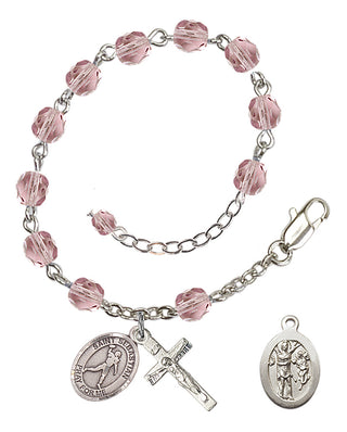 Adjustable Silver Plated 6mm Fire Polished Saint Sebastian/Football Rosary Bracelet in Light Amethyst