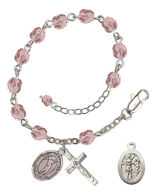 Adjustable Silver Plated 6mm Fire Polished Saint Sebastian/Golf Rosary Bracelet in Light Amethyst