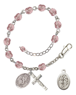 Adjustable Silver Plated 6mm Fire Polished Saint Sebastian/Martial Arts Rosary Bracelet in Light Amethyst