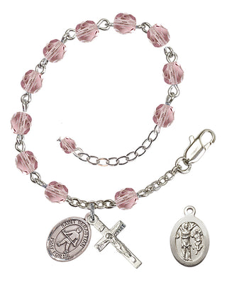 Adjustable Silver Plated 6mm Fire Polished Saint Sebastian/Field Hockey Rosary Bracelet in Light Amethyst