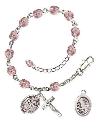 Silver-Plated 6mm Fire-Polished Saint Cecilia / Choir Rosary Bracelet in Light Amethyst Engraved Catholic Saint Jewelry