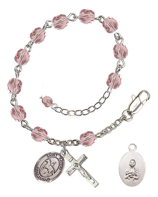 Adjustable Silver Plated 6mm Fire Polished Saint Kateri/Equestrian Rosary Bracelet in Light Amethyst