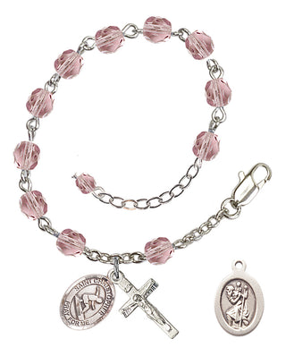 Adjustable Silver Plated 6mm Fire Polished Saint Christopher/Surfing Rosary Bracelet in Light Amethyst