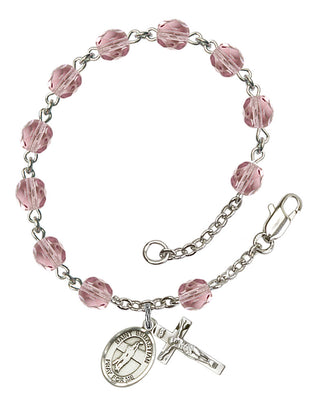 Saint Sebastian and Volleyball Rosary Bracelet with Lite Amethyst Beads