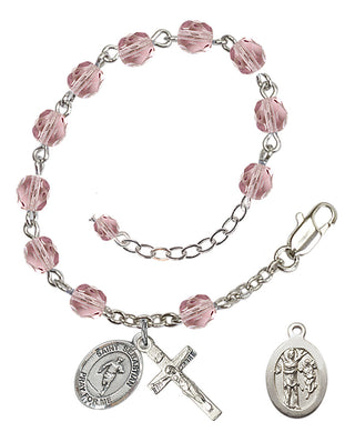 Adjustable Silver Plated 6mm Fire Polished Saint Sebastian / Rugby Rosary Bracelet in Light Amethyst