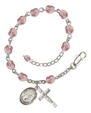 Silver-Plated 6mm Fire-Polished Saint John of the Cross Rosary Bracelet in Light Amethyst Engraved Catholic Saint Jewelry