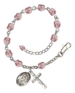 Silver-Plated 6mm Fire-Polished Our Lady of Knock Rosary Bracelet in Light Amethyst Engraved Catholic Saint Jewelry