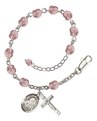 Silver-Plated 6mm Fire-Polished Our Lady of the Railroad Rosary Bracelet in Light Amethyst Engraved Catholic Saint Jewelry