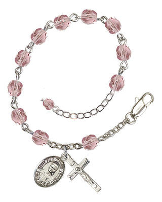 Silver-Plated 6mm Fire-Polished Bl. Pier Giorgio Frassati Rosary Bracelet in Light Amethyst Engraved Catholic Saint Jewelry