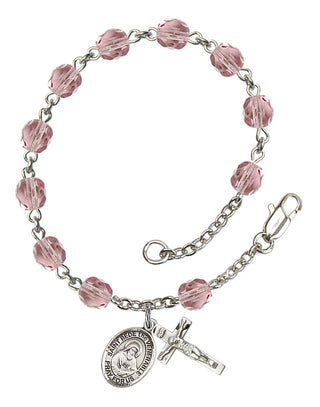 Saint Bede the Venerable Engravable Rosary Bracelet with Lite Amethyst Beads