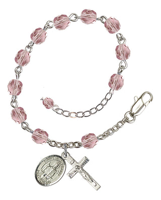 Silver-Plated 6mm Fire-Polished Saint Wolfgang Rosary Bracelet in Light Amethyst Engraved Catholic Saint Jewelry