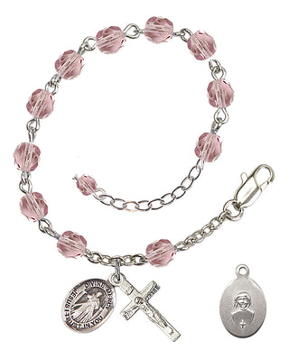 Adjustable Silver Plated 6mm Fire Polished Divine Mercy Rosary Bracelet in Light Amethyst