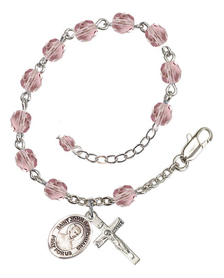 Silver-Plated 6mm Fire-Polished Saint John Berchmans Rosary Bracelet in Light Amethyst Engraved Catholic Saint Jewelry