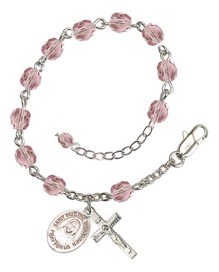 Silver-Plated 6mm Fire-Polished Saint Pauline Visintainer Rosary Bracelet in Light Amethyst Engraved Catholic Saint Jewelry