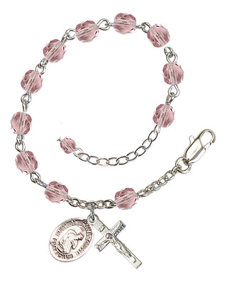 Silver-Plated 6mm Fire-Polished Bl. Herman the Cripple Rosary Bracelet in Light Amethyst Engraved Catholic Saint Jewelry