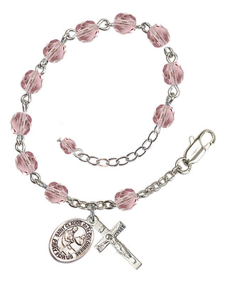 Silver-Plated 6mm Fire-Polished Saint Claude de la Colombiere Rosary Bracelet in Light Amethyst Engraved Catholic Saint Jewelry