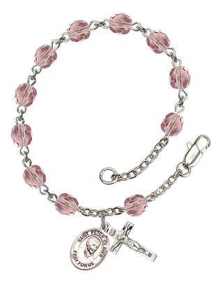 Saint Peter Claver Engravable Rosary Bracelet with Lite Amethyst Beads