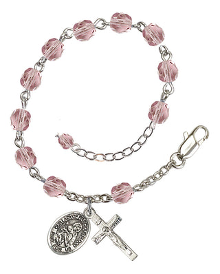 Silver-Plated 6mm Fire-Polished Our Lady of Precious Blood Rosary Bracelet in Light Amethyst Engraved Catholic Saint Jewelry