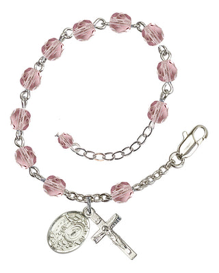 Adjustable Silver Plated 6mm Fire Polished Miraculous Rosary Bracelet in Light Amethyst