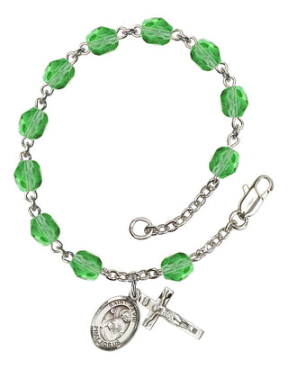Saint Kevin Engravable Rosary Bracelet with Peridot Beads