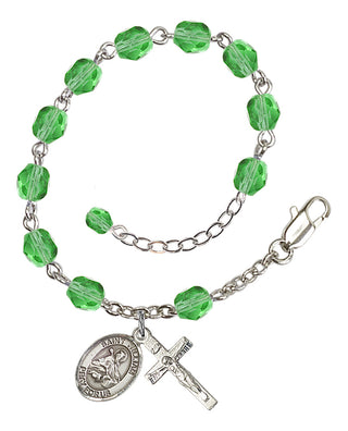Adjustable Silver Plated 6mm Fire Polished Saint William of Rochester Rosary Bracelet in Peridot