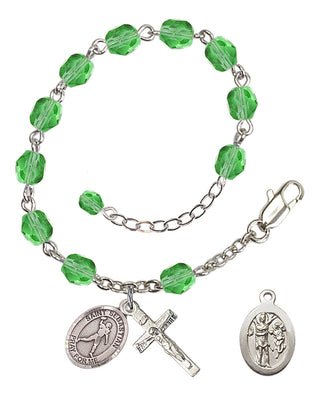 Adjustable Silver Plated 6mm Fire Polished Saint Sebastian/Football Rosary Bracelet in Peridot