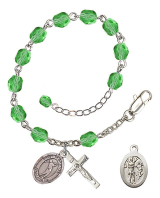 Adjustable Silver Plated 6mm Fire Polished Saint Sebastian/Golf Rosary Bracelet in Peridot
