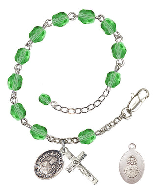 Adjustable Silver Plated 6mm Fire Polished Our Lady of Czestochowa Rosary Bracelet in Peridot