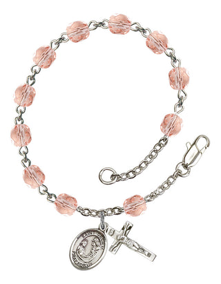 Saint Cecilia Engravable Rosary Bracelet with Pink Beads