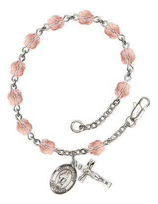 Saint Gregory the Great Engravable Rosary Bracelet with Pink Beads