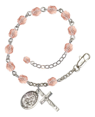Silver-Plated 6mm Fire-Polished Lord Is My Shepherd Rosary Bracelet in Pink Engraved Catholic Saint Jewelry