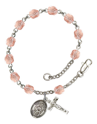 Saint Deborah Engravable Rosary Bracelet with Pink Beads