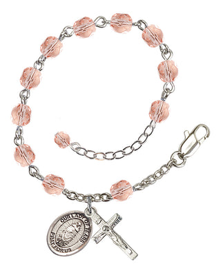 Silver-Plated 6mm Fire-Polished Our Lady of Tears Rosary Bracelet in Pink Engraved Catholic Saint Jewelry