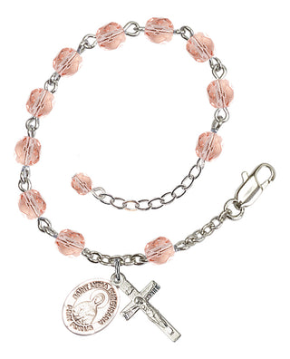 Silver-Plated 6mm Fire-Polished Saint Lydia Purpuraria Rosary Bracelet in Pink Engraved Catholic Saint Jewelry