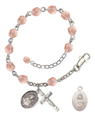 Adjustable Silver Plated 6mm Fire Polished Our Lady of Czestochowa Rosary Bracelet in Pink