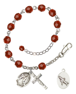 Adjustable Silver Plated 6mm Fire Polished Saint Joseph of Cupertino Rosary Bracelet in Ruby