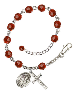 Silver-Plated 6mm Fire-Polished Saint Joseph Rosary Bracelet in Ruby Engraved Catholic Saint Jewelry