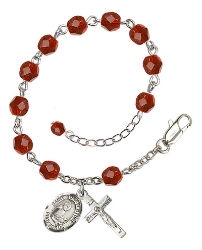 Silver-Plated 6mm Fire-Polished St. Bonaventure Rosary Bracelet in Ruby | Engravable