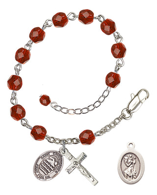 Adjustable Silver Plated 6mm Fire Polished Saint Christopher/Swimming Rosary Bracelet in Ruby