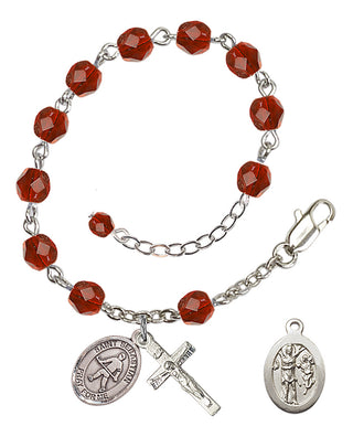 Adjustable Silver Plated 6mm Fire Polished Saint Sebastian/Field Hockey Rosary Bracelet in Ruby
