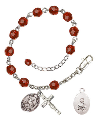 Adjustable Silver Plated 6mm Fire Polished Saint Kateri/Equestrian Rosary Bracelet in Ruby