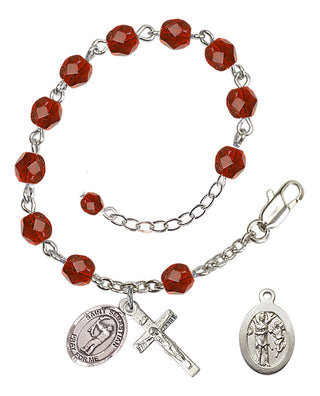 Adjustable Silver Plated 6mm Fire Polished Saint Sebastian / Archery Rosary Bracelet in Ruby