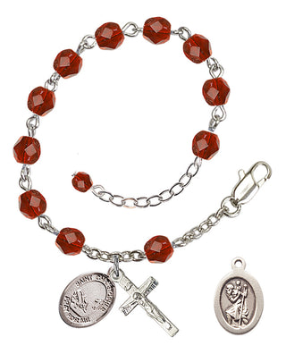 Adjustable Silver Plated 6mm Fire Polished Saint Christopher / Fishing Rosary Bracelet in Ruby