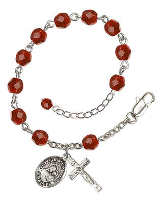 Silver-Plated 6mm Fire-Polished Our Lady of Good Counsel Rosary Bracelet in Ruby Engraved Catholic Saint Jewelry