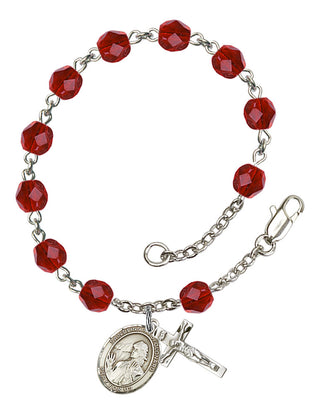 Saint Finnian of Clonard Engravable Rosary Bracelet with Ruby Beads